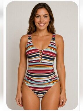 Anne Cole NWT Multicolor Striped One Piece Swimsuit Size 8 Adjustable Straps